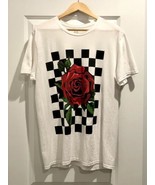 Rose With Checkerboard Background Mens Size L White Short Sleeve Graphic... - £11.60 GBP