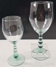 2 Libbey Metropolis Spanish Green Water Goblets Set Clear Ball Stem Art ... - £29.25 GBP