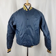 Vintage Don Alleson Bomber Jacket Medium Blue Nylon Lined Snaps Deadstock 80s - £25.52 GBP