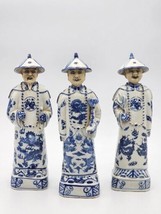 Qing Dynasty Emperor&#39;s ASIAN Figurines Blue &amp; White Porcelain 11&quot; Rare Set Of 3 - £280.34 GBP