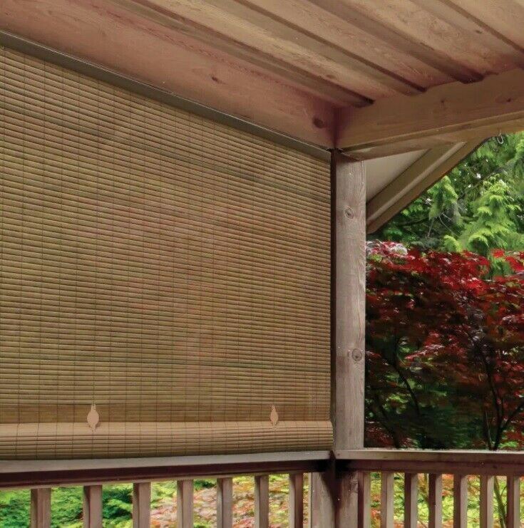 Primary image for NEW Light Filtering UV Protection Interior Exterior Roll up Shade - Woodgrain