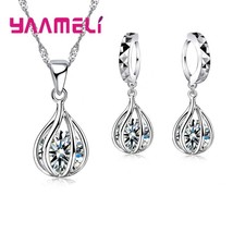 925 Silver Jewelry For Women Cute Round Drop Shape Jewelry Set Pendant Necklace  - £17.27 GBP