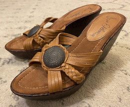 Sam Edelman Slip On Leather Wedge Heel Sandals Size 8.5 Brown Tan H3 - £16.92 GBP