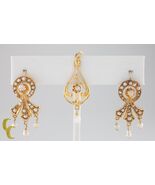 Diamant- Und Saatperlen Vintage 14k Gelbgold Anhänger- Und Ohrring-Set - €1.087,35 EUR