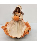 Vintage Nan&#39;s 1989 Fall Orange Pumpkin Halloween Harvest Corn Husk Doll ... - £27.88 GBP