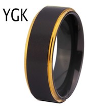  free customs engraving ring 8mm black matte center goledn steps comfort fit design men thumb200