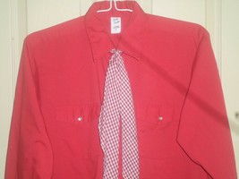 MALCO MODES red western/square dance shirt + red gingham tie M=15.5,34  - £12.50 GBP