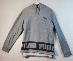 PUMA Hoodie Men Size Large Gray Slit Long Raglan Sleeve Logo Drawstring Pullover - £12.38 GBP