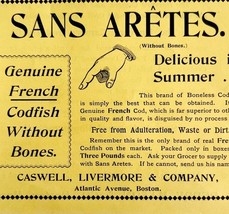 Sans Aretes French Cod Fish 1894 Advertisement Victorian Caswell Summer ... - $19.99