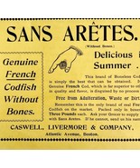 Sans Aretes French Cod Fish 1894 Advertisement Victorian Caswell Summer ... - $367.96 MXN