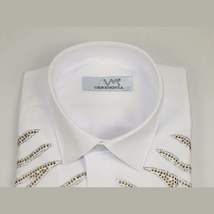 Men CEREMONIA Turkey Shirt 100% Cotton Fancy Rhine Stone #Roma 13 White Slim Fit image 9