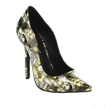 Queen Chateau Kelly 3 Pointed Toe Magazine Print Stiletto Heel Pumps Bei... - $39.60