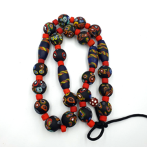 Vintage Roman Venetian Style Chevron Mosaic Glass Beads Necklace MX-29 - £50.39 GBP