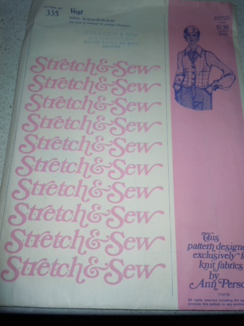 Vintage Stretch &amp; Sew Misses Vest Pattern #335 1975 - $4.99