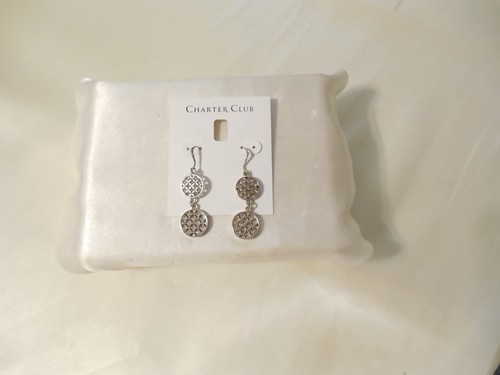 Charter Club 2&quot; Silver-Tone Pavé Double Drop Earrings A811 - £7.90 GBP