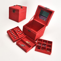 Three-layer Wedding Jewelry Storage Box Removable Red - $28.00