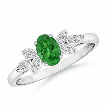ANGARA 6x4mm Tsavorite Vintage Style Ring with Diamond Accents in 925 Silver - £275.11 GBP+