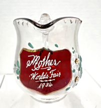 Vintage 1934 Mother Worlds Fair Ruby Painted Flowers Scalloped Edge Pitcher - $29.21