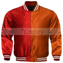 Letterman Baseball College Varsity Bomber Jacket Sports Wear Red Orange Satin - £47.08 GBP