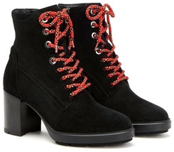 Aquatalia Sz 9.5 Isotta Block Heel Booties Black Suede Leather Boots $59... - £66.91 GBP