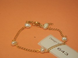 18k Gold yellow gold chain -Pearl Gemstone Bracelet #643 - £15.38 GBP