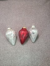 Vintage Christmas Ornament Kugel Style Heavy Silver &amp; Red Ribbed Glass set of 3 - £20.13 GBP