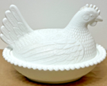 Vintage Indiana Glass Hen On Nest White Milk Glass Chicken Candy Dish Bo... - $14.85