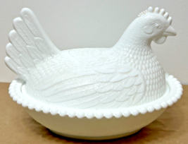 Vintage Indiana Glass Hen On Nest White Milk Glass Chicken Candy Dish Bowl 7&quot; - £11.69 GBP