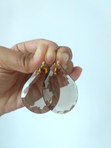 Natural Smoky Quartz and Citrine Fancy Cut Large Earrings, Big Gemstone Earrings - £79.93 GBP
