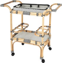 Serving Cart Kitchen Contemporary White Distressed Pe Plastic Weave Rattan - £838.52 GBP