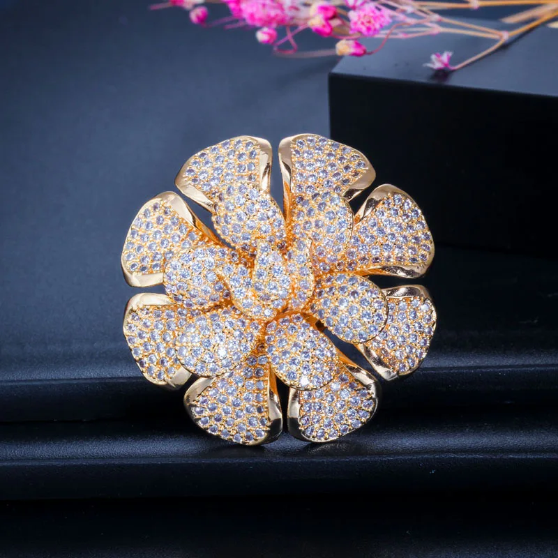 Luxury Big Flower Shape AAA+ Mirco Pave Cubic Zirconia Rings Jewelry Accessories - £22.09 GBP