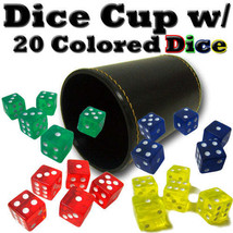 Synthetic Leather Dice Cup with 20 Colored Dice - £19.60 GBP