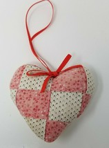 Christmas Ornament Heart 1970s Handmade Fabric Red Black Gray Pattern Vintage  - £11.97 GBP