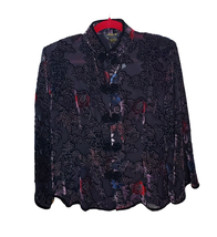 Aris. A Art To Wear Black Medium Floral Embroidery Silk Button Blouse Ja... - £47.18 GBP