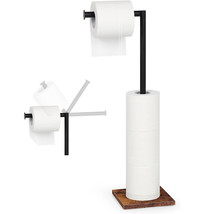 Bath Toilet Paper Holder Stand, Tissue Roll Holder Freestanding With Woo... - £25.50 GBP