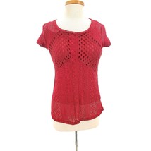 INC Shirt Lace Red Crochet Cutout Top Attached Cami Undershirt - £12.68 GBP