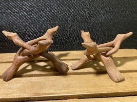 Pair of Vintage Hand Carved Wooden Animal Tripod Stand For Plants Bowls ... - $14.50