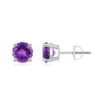 ANGARA 6MM Natural Round Amethyst Stud Earrings for Women in 14K White Gold - £306.47 GBP