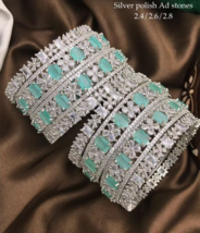 Silver plated Kada CZ Bangles Bracelet Size Mint Indian Style Jewelry Set - £111.29 GBP