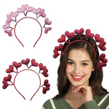 2 Pack Red Pink Glitter Heart Headband Heart Headbopper Tiara for Women Girls Ki - £16.01 GBP