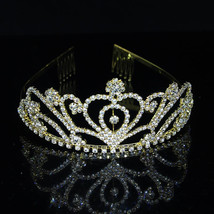 Gold Color Princess Tiara Crystal Tiaras and Crowns Rhinestone Wedding Hair Acce - £8.29 GBP