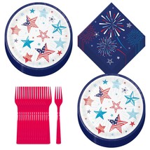 HOME &amp; HOOPLA Patriotic Party Fireworks &amp; Stars 4th of July Red, White, &amp; Blue P - £11.98 GBP+