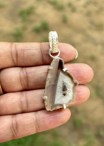 925 Sterling Silver Plated, Druzy Geode Agate Stone Pendant, Healing, Ch... - $12.11