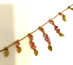 Pilgrim Skanderborg Yellow Gold Snakechain Station Necklace Leaves Pink Crystals - £37.19 GBP