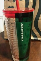 Starbucks Holiday 2021 Clear Ribbed &amp; Green Glass 18 oz  Tumbler Cup NWT - $300.14 MXN