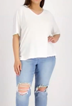 Girl With Curves V-Neck Knit Boyfriend Tee Top- WHITE, 1X - £17.09 GBP