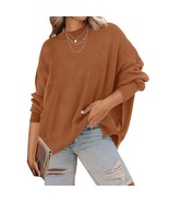 Women&#39;S 2023 Fall Casual Long Sleeve Crew Neck Side Slit Oversized Ribbe... - £68.41 GBP