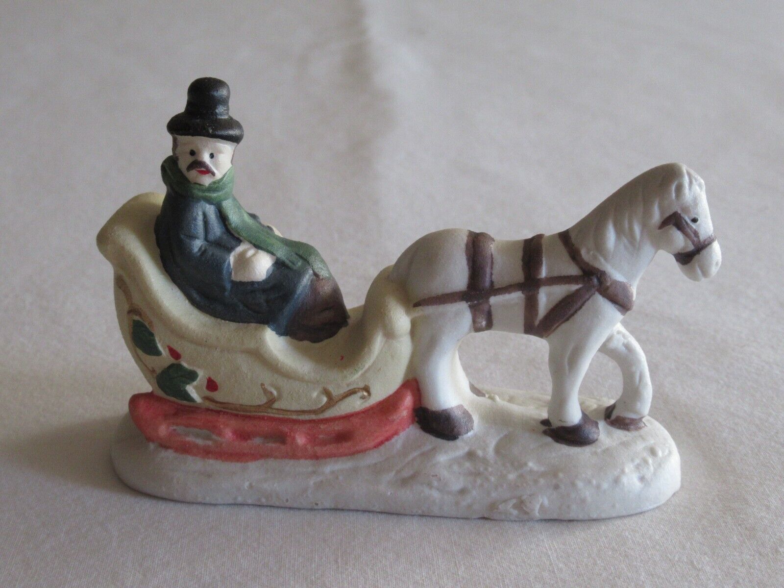 Primary image for Christmas Village Carol Wright Holiday Man Horse SLEIGH RIDE Figurine 3.75"