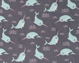 Flannel Narwhals Whales Ocean Animals Nautical Cotton Flannel Fabric BTY... - $12.95
