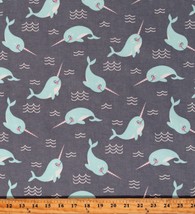 Flannel Narwhals Whales Ocean Animals Nautical Cotton Flannel Fabric BTY D282.29 - £10.13 GBP